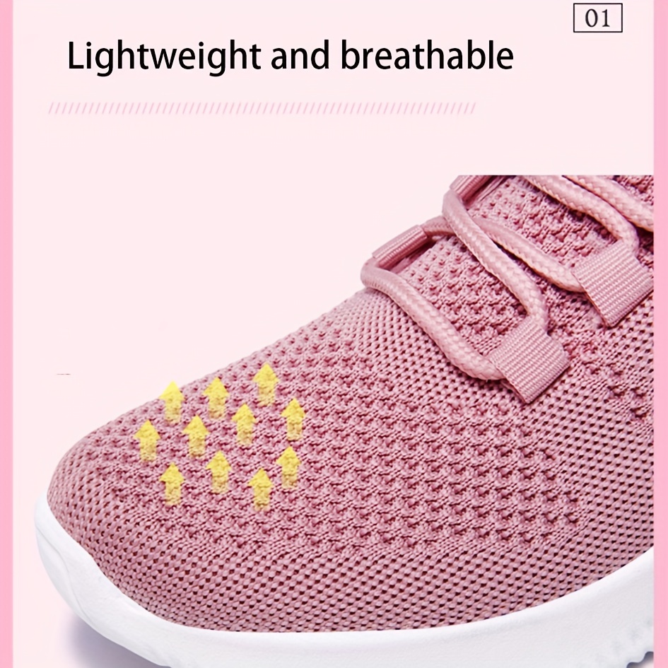 womens solid color knitted sneakers lace up breathable platform comfy sporty trainers versatile low top running shoes details 3
