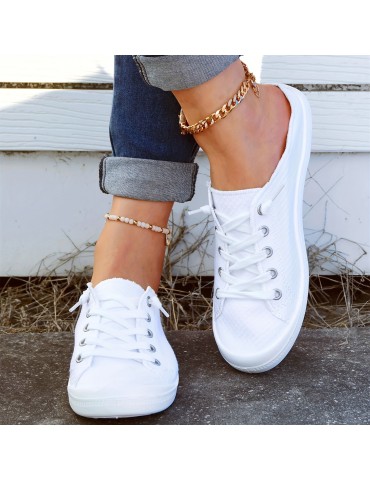 Women's Flat Canvas Shoes, Casual Lace Up Slip On Low Top Casual Shoes, Outdoor Sports Walking Shoes