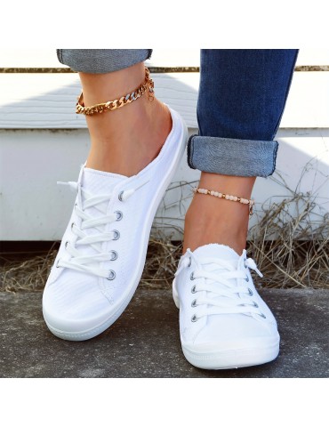 Women's Flat Canvas Shoes, Casual Lace Up Slip On Low Top Casual Shoes, Outdoor Sports Walking Shoes