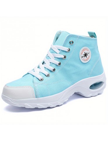 Women's Leisure Air Cushion Sneakers, Thick Bottom Mid Top Breathable Canvas Shoes, Women's Casual Shoes