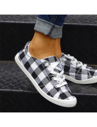 Women's Plaid Pattern Sneakers, Low Top Lace Up Flat Canvas Shoes, Casual & Comfortable Walking Shoes