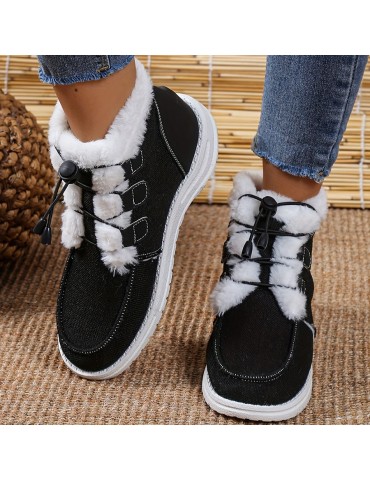 Women's High Top Canvas Shoes, Casual Lace Up Plush Lined Shoes, Comfortable Winter Shoes