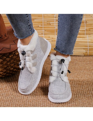 Women's High Top Canvas Shoes, Casual Lace Up Plush Lined Shoes, Comfortable Winter Shoes