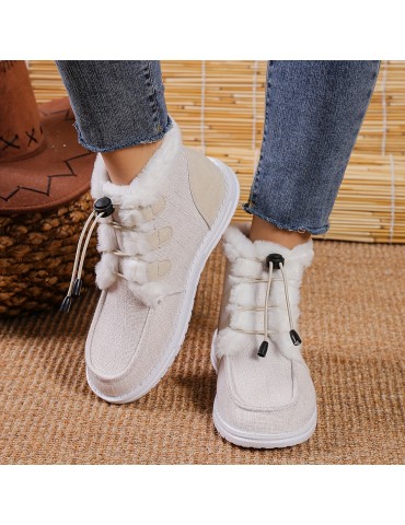 Women's High Top Canvas Shoes, Casual Lace Up Plush Lined Shoes, Comfortable Winter Shoes