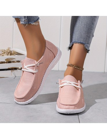 Women's Solid Color Canvas Shoes, Slip On Low-top Round Toe Flat Non-slip Lightweight Shoes, Versatile Comfy Shoes
