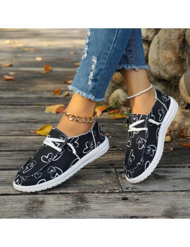 Women's Heart Pattern Loafers, Lightweight Slip On Casual Soft Sole Shoes, Valentine's Day Canvas Shoes