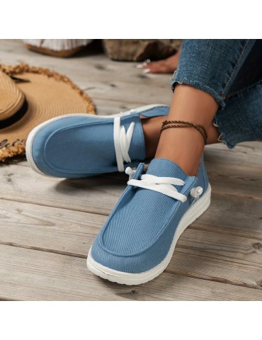 Women's Low Top Canvas Shoes, Round Toe Slip On Flat Loafers, Casual Walking Shoes