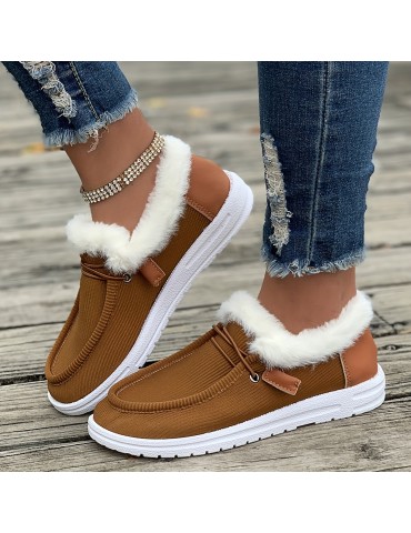 Winter Plush Lined Sneakers, Cozy & Warm Round Toe Flat Shoes, Winter Outdoor Walking Shoes