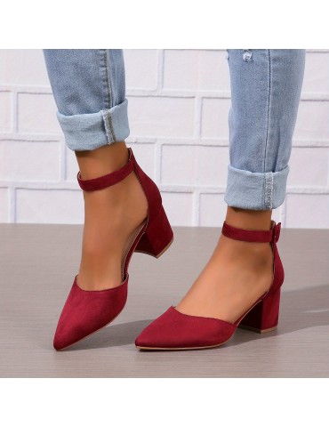 Women's D'Orsay Chunky Mid Heels, Solid Color Pointed Toe Ankle Strap Sandals, Versatile Fashion Sandals