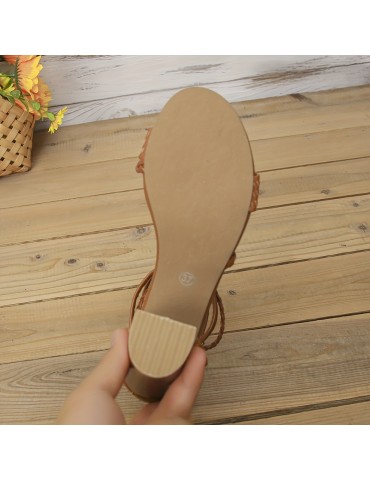 Women's Block Heeled Sandals, Braided Strap Peep Toe Ankle Strap Zipper High Heels, Fashion Stacked Heeled Sandals