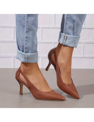 Women's Pointed Toe High Heels, Solid Color Cut-out Slip On Stiletto Heels, Versatile Dressy Pumps