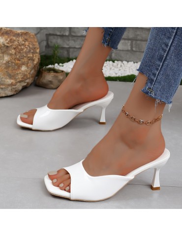 Women's Square Toe Stiletto Sandals, Fashion Open Toe Slip On High Heels, All-Match Party Sandals
