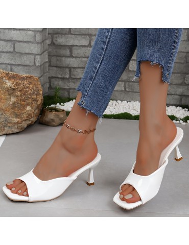Women's Square Toe Stiletto Sandals, Fashion Open Toe Slip On High Heels, All-Match Party Sandals
