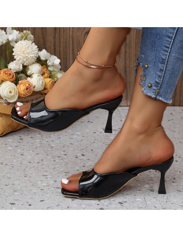 Women's Square Toe Stiletto Sandals, Fashion Open Toe Slip On High Heels, All-Match Party Sandals