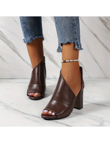 Women's Block Heeled Sandals, Fashion Peep Toe Side Zipper Pumps, Comfortable Summer Sandals