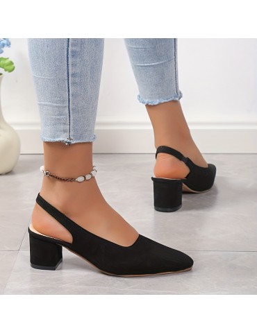 Women's Chunky Heeled Sandals, Comfy Pointed Toe Elastic Strap Slingback Shoes, Versatile Dress Low Heels