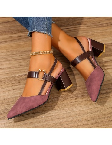 Women's Pointed Toe Block High Heel Sandals, Fashion Solid Color Slingback Shoes, Versatile Mid Heels
