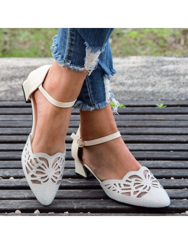 Women's Chunky Heeled Sandals, Rhinestone Mesh Pointed Toe Ankle Strap Shoes, Stylish Mid Heeled D'Orsay Shoes