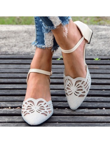 Women's Chunky Heeled Sandals, Rhinestone Mesh Pointed Toe Ankle Strap Shoes, Stylish Mid Heeled D'Orsay Shoes