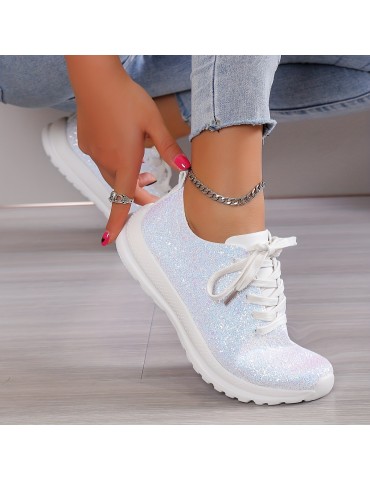 Women's Glitter Sequins Decor Sneakers, Casual Lace Up Outdoor Shoes, Lightweight Low Top Walking Shoes
