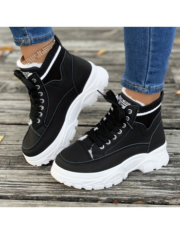 Women's Platform Sneakers, Casual Lace Up Plush Lined Shoes, Comfortable High Top Shoes