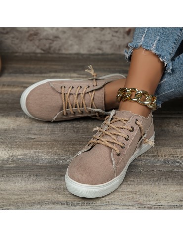 Women's Solid Color Sneakers, Casual Lace Up Outdoor Shoes, Women's Comfortable Low Top Shoes