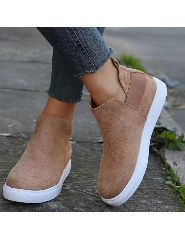 Women's Solid Color Trendy Sneakers, Slip On Comfy Flat Elastic Ankle Strap Daily Sheos, Lightweight Low-top Shoes