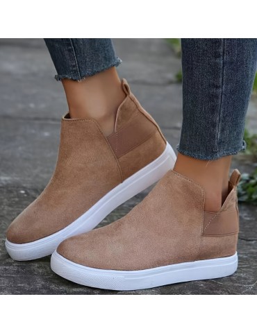 Women's Solid Color Trendy Sneakers, Slip On Comfy Flat Elastic Ankle Strap Daily Sheos, Lightweight Low-top Shoes