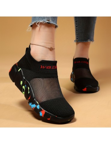 Women's Mesh Sports Shoes, Comfort Knit Low Top Slip On Running Shoes, Casual Breathable Walking Shoes