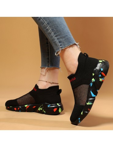 Women's Mesh Sports Shoes, Comfort Knit Low Top Slip On Running Shoes, Casual Breathable Walking Shoes