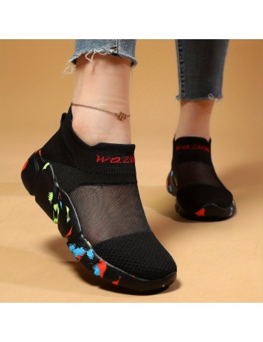 Women's Mesh Sports Shoes, Comfort Knit Low Top Slip On Running Shoes, Casual Breathable Walking Shoes