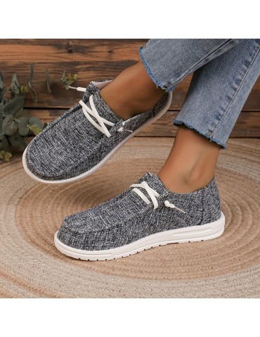 Women's Solid Color Canvas Shoes, Casual Lace Up Outdoor Sneakers, Lightweight Low Top Walking Shoes