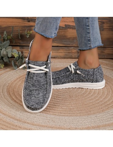 Women's Solid Color Canvas Shoes, Casual Lace Up Outdoor Sneakers, Lightweight Low Top Walking Shoes
