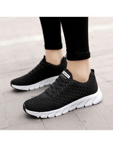 Women's Breathable Knit Sneakers, Casual Lace Up Outdoor Shoes, Lightweight Low Top Walking Shoes