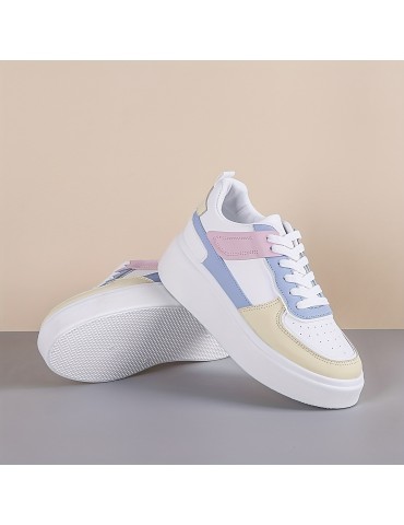 Color Block Lace-up Front Flatform Skate Shoes