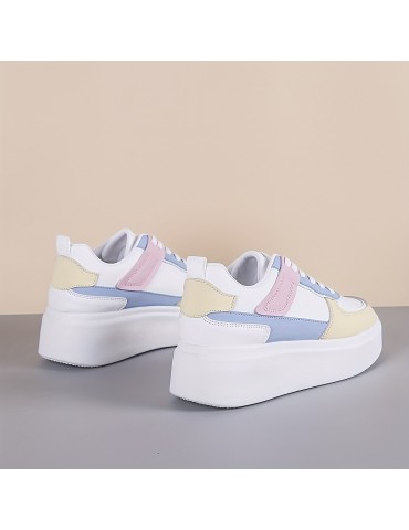 Color Block Lace-up Front Flatform Skate Shoes