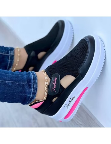 Women's Solid Color Platform Sneakers, Flying Woven Low Top Breathable Casual Shoes, Women's Comfy Shoes