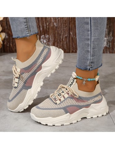 Women's Breathable Mesh Platform Sneakers, Casual Lace Up Outdoor Shoes, Comfortable Low Top Sport Shoes