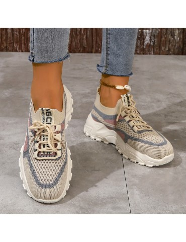 Women's Breathable Mesh Platform Sneakers, Casual Lace Up Outdoor Shoes, Comfortable Low Top Sport Shoes