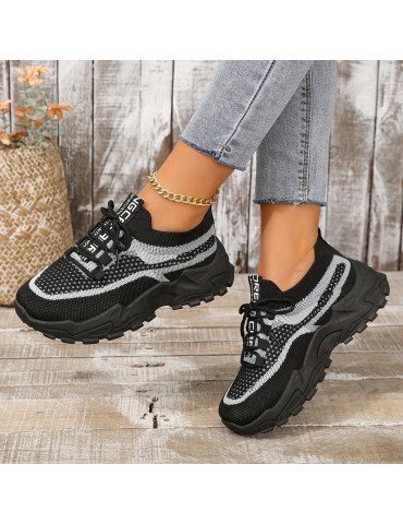 Women's Breathable Mesh Platform Sneakers, Casual Lace Up Outdoor Shoes, Comfortable Low Top Sport Shoes