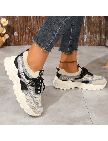 Women's Breathable Mesh Platform Sneakers, Casual Lace Up Outdoor Shoes, Comfortable Low Top Sport Shoes