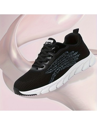 Women's Solid Color Casual Sneakers, Lace Up Comfy Breathable Soft Sole Shoes, Lightweight Low-top Running Shoes