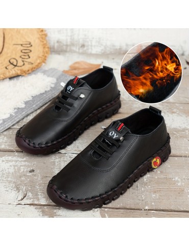 Women's Solid Color Casual Sneakers, Slip On Thermal Lined Flat Plush Shoes, Lightweight Low-top Daily Shoes