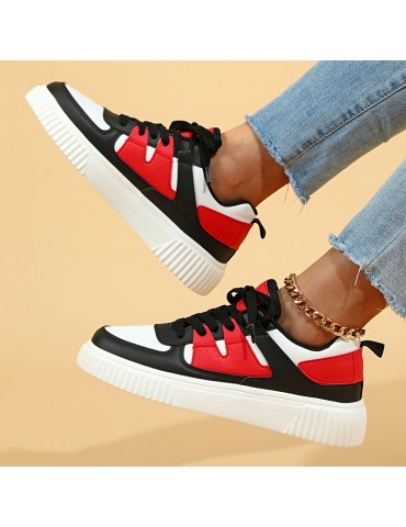 Women's Colorblock Sneakers, Casual Lace Up Outdoor Shoes, Women's Comfortable Low Top Shoes