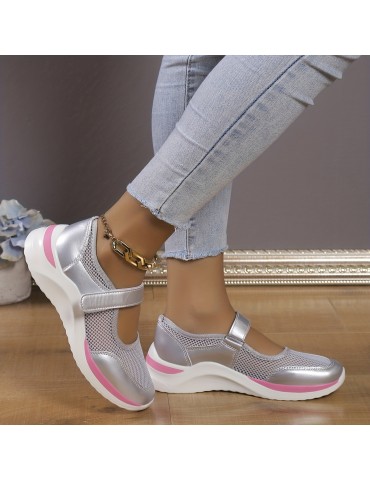 Women's Mesh Panel Platform Sneakers, Round Toe Low-top Versatile Shoes, Breathable Comfy Summer Shoes