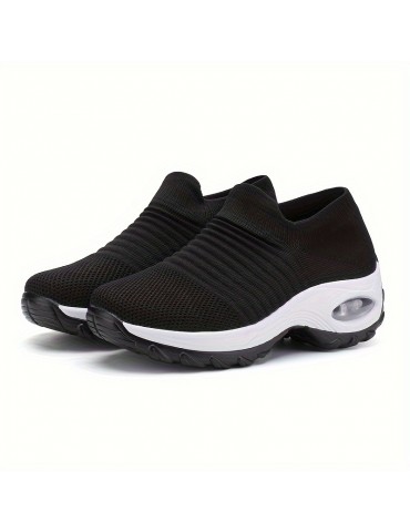 Women's Air Cushion Sock Sneakers, Casual Knitted Low Top Running Sports Shoes, Breathable Walking Trainers