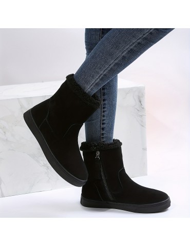 Women's Solid Color Short Boots, Casual Side Zipper Plush Lined Boots, Women's Comfortable Boots