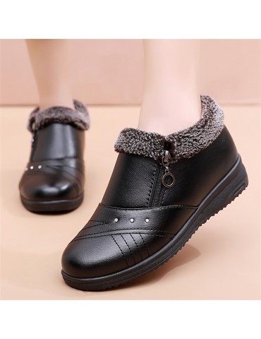 Women's Solid Color Fluffy Boots, Side Zipper Platform Warm Lined Soft Sole Boots, Winter Snow Non-slip Boots