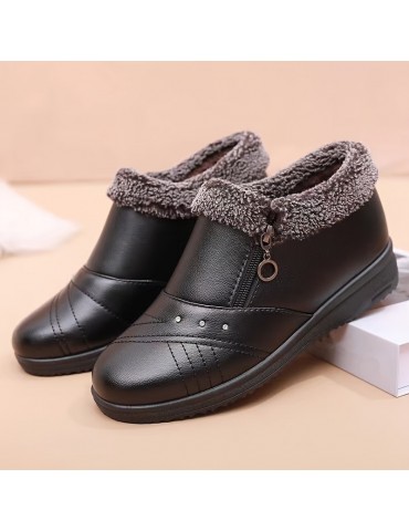 Women's Solid Color Fluffy Boots, Side Zipper Platform Warm Lined Soft Sole Boots, Winter Snow Non-slip Boots