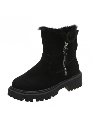 Women's Solid Color Platform Short Boots, Casual Side Zipper Fur Lined Boots, Comfortable Winter Boots
